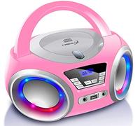Cyberlux Lettore CD con illuminazione a LED, jack per cuffie, radio stereo portatile, radio per bambini, impianto stereo, USB, lettore CD/MP3, radio FM, jack per cuffie, Aux in Pretty Kitty, rosa