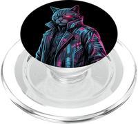 Cyberpunk Cat Cyborg Fantascienza Synthwave Arte del futuro PopSockets PopGrip per MagSafe