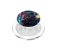 Cyberpunk Gatto Aesthetic Futuristico Grafico Design Stampa PopSockets PopGrip per MagSafe