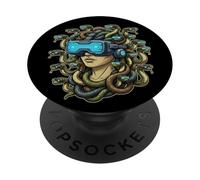 Cyberpunk Medusa VR Headset Divertente Mitologia Greca Gamer Art PopSockets PopGrip Adesivo
