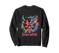 Cyberpunk Oni Mask Glitch Effect | Tech Demone Giapponese Felpa