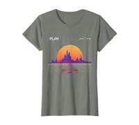 cyberpunk outrun synthwave tramonto veloce auto estetica t shirt Maglietta