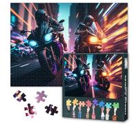 Cyberpunk-Puzzles Supercar Moto su una strada in una città con luci al neon Puzzle per adulti 1000 pezzi, puzzle impossibili difficili, 50 x 70 cm