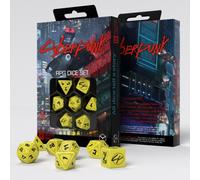 Cyberpunk Red Set Dadi RPG Giallo Nero 7 Facce Q-WORKSHOP Nuovo