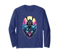 Cyberpunk Samurai Futuristic Warrior Con Cool City Lights Maglia a Manica