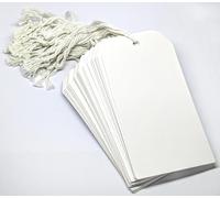 CyberSunrise Etichette bianche grandi con laccetto, resistenti, 350 g/m², etichette per bagagli, pre-infilate per regali, stoccaggio, bagagli, inventario e scatole per traslochi, 120 mm x 60 mm