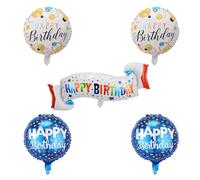 Cyberwork 5 Pezzi Palloncini Compleanno Happy Birthday, palloncini 18" blu e bianchi con grande scritta Buon Compleanno banner, palloncini elio per birthday decorations feste bambini adulti