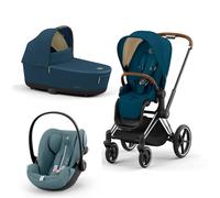 Cybex - Trio Priam Con Seggiolino Auto Cloud G Plus iSize - Mountain Blue + Telaio Chrome Brown + Cloud G Plus I-Size Stormy Blue