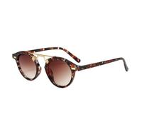 CYBHSM - Occhiali da sole rotondi UV400 per uomo e donna, vintage, retrò, montatura a doppio ponte, con accenti borchie e tempie leopardate