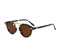 CYBHSM - Occhiali da sole rotondi UV400 per uomo e donna, vintage, retrò, montatura a doppio ponte, con accenti borchie e tempie leopardate