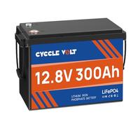 CYCCLEVOLT Batteria LiFePO4 12V 300Ah, Mini batteria litio 300ah con BMS 200 A, batteria al litio ferro fosfato a ciclo profondo, ideale per camper, energia solare e barche