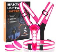 CYCLESPEED Luce a LED, ricaricabile USB, gilet riflettente ad alta visibilità a 360°, per passeggiate notturne, ciclismo e passeggiate con cani (rosa)