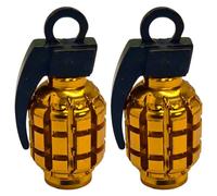 cyclingcolors 2x Cappucci delle valvole cappuccio tappi valvola forma di granata in alluminio Schrader per pneumatici bici moto auto auto quad monopattino, oro