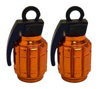 cyclingcolors 2x Cappucci delle valvole cappuccio tappi valvola forma di granata in alluminio Schrader per pneumatici bici moto auto auto quad monopattino, arancione