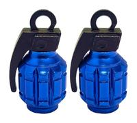 cyclingcolors 2x Cappucci delle valvole cappuccio tappi valvola forma di granata in alluminio Schrader per pneumatici bici moto auto auto quad monopattino, blu