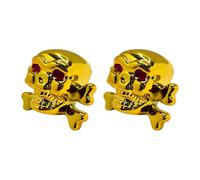 cyclingcolors 2x Cappucci delle valvole cappuccio tappi valvola forma di teschio con croce e ossa in plastica Schrader per pneumatici bici moto auto auto quad monopattino, oro