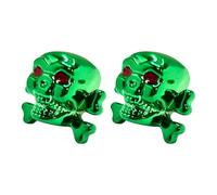cyclingcolors 2x Cappucci delle valvole cappuccio tappi valvola forma di teschio con croce e ossa in plastica Schrader per pneumatici bici moto auto auto quad monopattino, verde