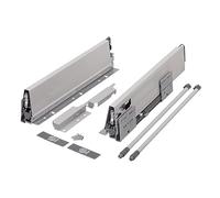 cyclingcolors 2x Cassetto completo con guide + pannello + supporto anteriore e posteriore + coperchio viti Binari scorrevoli mobili cucina, altezza 204mm, lunghezza 350mm, grigio, reling rotondo