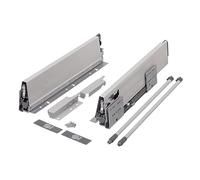 cyclingcolors 2x Cassetto completo con guide + pannello + supporto anteriore e posteriore + coperchio viti Binari scorrevoli mobili cucina, altezza 204mm, lunghezza 450mm, grigio, reling rotondo