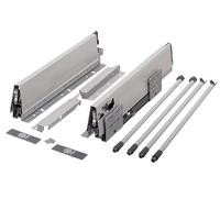cyclingcolors 2x Cassetto completo con guide + pannello + supporto anteriore e posteriore + coperchio viti Binari scorrevoli mobili cucina, altezza 204mm, lunghezza 350mm, grigio, reling rotondo x4