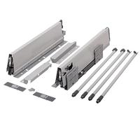 cyclingcolors 2x Cassetto completo con guide + pannello + supporto anteriore e posteriore + coperchio viti Binari scorrevoli mobili cucina, altezza 204mm, lunghezza 450mm, grigio, reling rotondo x4