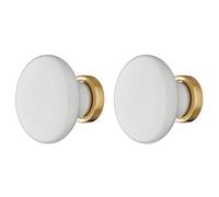 cyclingcolors 2x Pomello cassetto vintage porcellana ceramica Ø30 mm base ottone lucidato stile antico per mobile maniglia comò armadio casa con viti