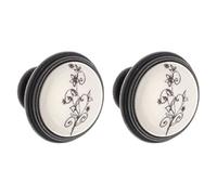 cyclingcolors 2x Pomello per cassetto finitura ottone scuro porcellana ceramica motivo floreale 35 mm stile vintage antico per mobile porta maniglia comò armadio casa con viti