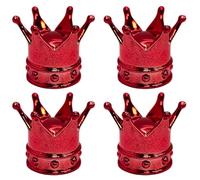 cyclingcolors 4x Cappucci delle valvole cappuccio tappi valvola forma di corona re e regina in plastica Schrader per pneumatici bici moto auto auto quad monopattino, rosso