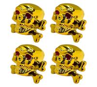 cyclingcolors 4x Cappucci delle valvole cappuccio tappi valvola forma di teschio con croce e ossa in plastica Schrader per pneumatici bici moto auto auto quad monopattino, oro