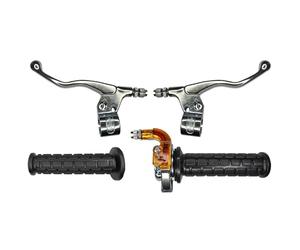 cyclingcolors Kit Manopole Moto Ciclomotore Scooter con Acceleratore e Leve Sinistra Destra - Manubrio 22 mm - Rivestimenti in Gomma Antiscivolo - Design Racing Comfort di Guida, zinco e nero