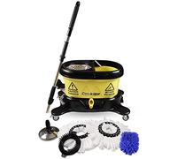 Cyclomop Set di mocio industriale resistente e secchio con strizzatore, testa in panno in microfibra, manico regolabile, spinner in acciaio inox, logo di attenzione sul pavimento bagnato, pulizia