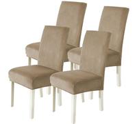 CYCMACO Velluto Coprisedie Con Schienale 4 Pezzi, Coprisedia Cucina Elasticizzato, Universale Copri Sedie Soggiorno, Fodera Sedia Con Schienale Alto, Chair Cover, Cammello