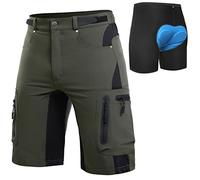 Cycorld Pantaloni da Ciclismo da Uomo, ad Asciugatura Rapida, per Mountain Bike, con Imbottitura 4D, Elastici per Sport all'Aria Aperta, da Ciclismo (Verde, M)