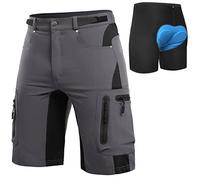 Cycorld Pantaloni da Ciclismo da Uomo, ad Asciugatura Rapida, per Mountain Bike, con Imbottitura 4D, Elastici per Sport all'Aria Aperta, da Ciclismo (Grigio, S)