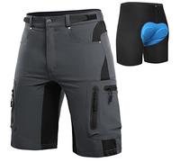 Cycorld Pantaloni da Ciclismo da Uomo, ad Asciugatura Rapida, per Mountain Bike, con Imbottitura 4D, Elastici per Sport all'Aria Aperta, da Ciclismo (Grigio Scuro, L)