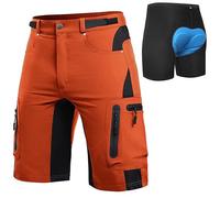 Cycorld Pantaloni da Ciclismo da Uomo, ad Asciugatura Rapida, per Mountain Bike, con Imbottitura 4D, Elastici per Sport all'Aria Aperta, da Ciclismo (Arancione-Rosso, XXXL)