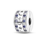 CYCUFF Clip Distanziatore Charm per Bracciale 925 Argento Sterling Pave Cubic Zirconia Clip Clasp Stopper Bead Charm Regalo per Donne Famiglia Amici (Clip con pietra di luna blu e bianca)