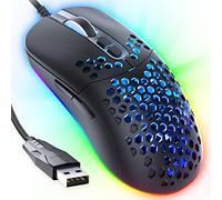 CYD C306 - Mouse da gioco cablato, 70 g, ultra leggero, guscio a nido d'ape, mouse da gioco retroilluminato RGB con sensore ottico da 12800 DPI, 7 pulsanti programmabili, mouse da gioco per PC, mouse