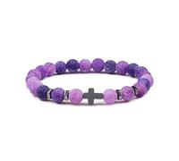 CYDXD Bracciale con Croce in Pietra Naturale,8mm,con perline di Pietre Preziose Naturali, Religioso,Braccialetti di Gesù Fatti a Mano, di Buona Fortuna per Donne e Uomini,Viola,8mm