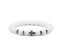 CYDXD Bracciale con Croce in Pietra Naturale,8mm,con perline di Pietre Preziose Naturali, Religioso,Braccialetti di Gesù Fatti a Mano, di Buona Fortuna per Donne e Uomini,Bianco,8mm