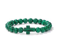 CYDXD Bracciale con Croce in Pietra Naturale,perlina di Malachite da 8mm con Ciondolo a Croce,Braccialetti con perline Fatti a Mano per Uomo e Donna,Regali Cristiani di Gesù,Verde - Nero da 8mm