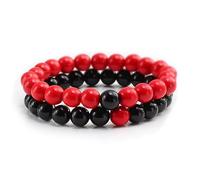 CYDXD Bracciale in Pietra Naturale,2 Pezzi,Unisex,diaspro Rosso e Ossidiana Nera,Braccialetti con perline da 8mm,Regali di Amicizia per Coppia,Fidanzato a Fidanzata,8mm