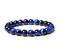 CYDXD Bracciale in Pietra Naturale con perline per Uomo e Donna,Braccialetti elastici Regolabili con perline di Occhio di Tigre Blu e Nero da 8mm,per di Compleanno e Feste,8mm.