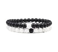 CYDXD Bracciale in Pietra Naturale da 2 Pezzi per Coppia,Howlite Bianca da 6mm - Braccialetti Elastici con perline Fatti a Mano in Onice Nero per Regali per Fidanzato e Fidanzata da 6mm