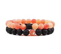CYDXD Bracciale in Pietra Naturale per Coppia,Braccialetti Elastici con perline in Agata di Fuoco e Pietra Lavica da 8mm per Uomo e Donna,Regali di Amicizia Fatti a Mano da 8mm