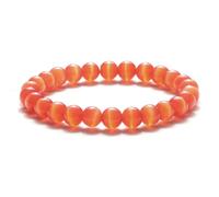 CYDXD Bracciale in Pietra Naturale per Uomo e Donna,Braccialetti elastici con perline Fatti a Mano in Cristallo Occhio di Gatto da 8mm,per di Compleanno e Amicizia,Arancione,8mm
