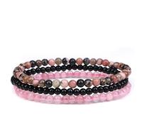 CYDXD Bracciale in Rodonite Naturale e Quarzo Rosa,3 Pezzi per Donna,Braccialetti Elastici con perline Regolabili da 4mm per Il Tuo Amante,Moglie,Fidanzata,Anniversario,4mm