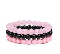 CYDXD Braccialetti in Pietra Naturale,3 Pezzi,perle Rotonde di Quarzo Rosa e Onice Nero da 8mm,Elastici e Regolabili,Regali di Amicizia per Uomini e Donne,Compleanno,8mm