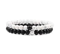 CYDXD Braccialetti in Pietra Naturale da 6mm,2 Pezzi per Coppia,Braccialetti Intrecciati Regolabili con perline Fatti a Mano per Il Tuo Amante,Moglie,Fidanzata,Anniversario,Bianco Opaco,6mm
