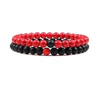 CYDXD Braccialetti in Pietra Naturale da 6mm,2 Pezzi per Coppia,Braccialetti Intrecciati Regolabili con perline Fatti a Mano per Il Tuo Amante,Moglie,Fidanzata,Anniversario,Rosso Opaco da 6mm.